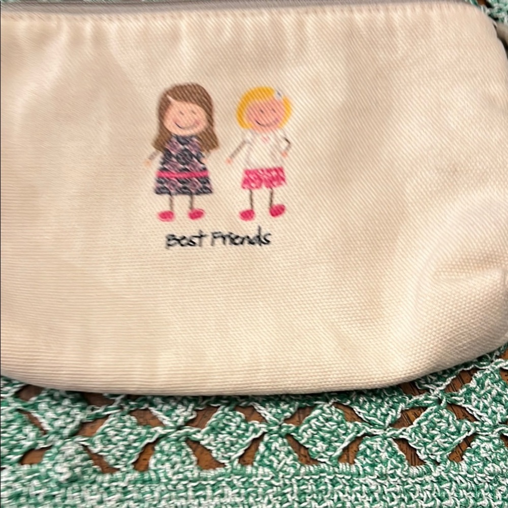 Thirty-One Best Friends Mini Zipper Pouch Natural W/ “Lil Expressions” 5.5” x 8”